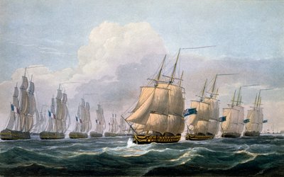 Capitán Beresford en el HMS Theseus liderando su escuadrón de barcos de Frederick Christian Lewis