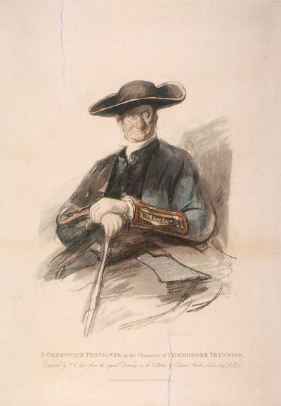 Pensionista de Greenwich en el personaje del comodoro Trunion, Hospital de Greenwich, Londres de Frederick Christian Lewis