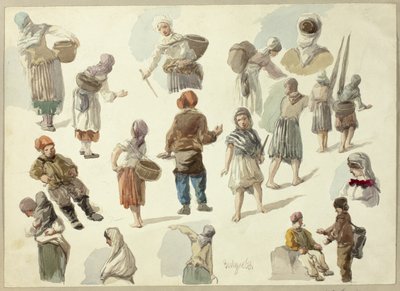 Bocetos de campesinos en Boulogne de Frederick Christian Lewis