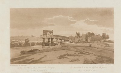 El molino de agua sobre el puente de Charenton 1803; lámina 20 de Vistas en París, calco del volumen Emanuel de la lámina B181.25.2629 de Frederick Christian Lewis the Elder