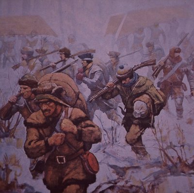 La Invasión Americana de Canadá. Soldados de Benedict Arnold marchando de Boston a Quebec en 1775, c.1930 de Frederick Coffay (after) Yohn