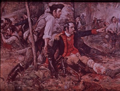 La Batalla de Oriskany en 1777, c.1930 (litografía a color) de Frederick Coffay (after) Yohn