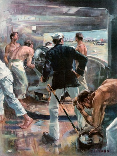 La Batalla de la Bahía de Manila.--Luchando con un Cañón de Seis Pulgadas a Bordo del Olympia de Frederick Coffay Yohn