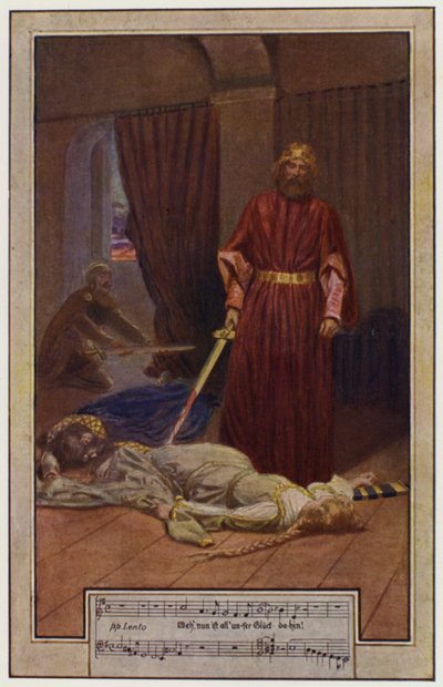 Le sorprenden los asesinos (litografía en color) de Frederick Colin Tilney