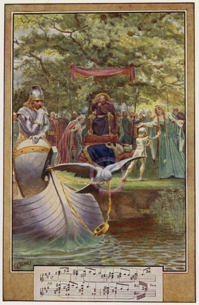 La salida de Lohengrin (litografía en color) de Frederick Colin Tilney