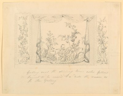Dibujo, El Pabellón Real, Brighton, Salón Azul (Sur), decoración mural propuesta, ca. 1820 de Frederick Crace