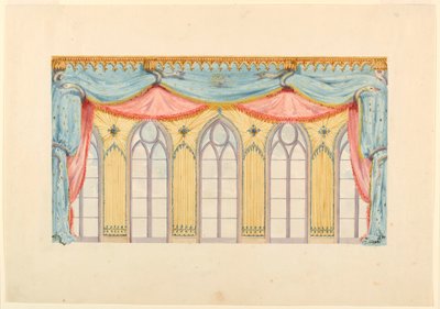 Dibujo, Decoración de ventanas, probablemente para la pared este de la sala de música, Royal Pavilion, Brighton, 1820 de Frederick Crace