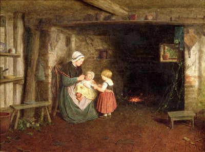 Expectativa: Interior de una Cabaña con una Madre y Niños de Frederick Daniel Hardy
