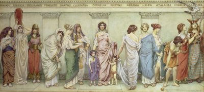 Grandes Mujeres de la Antigüedad: Miriam, Rebeca, Semiramis, Penélope, Safo, Cleopatra, Cornelia, Friné, Aspasia, Helena, Atalanta, Imogen y Boadicea de Frederick Dudley Walenn