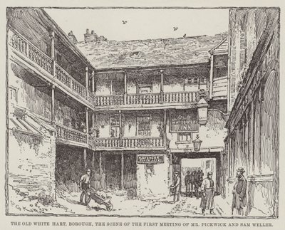 El viejo White Hart, Borough, la escena de la primera reunión de Mr. Pickwick y Sam Weller de Frederick George Kitton