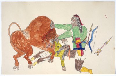 Bisonte pisoteando a un hombre de Frederick Gokliz