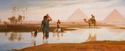 Desbordamiento del Nilo, con las pirámides de Frederick Goodall