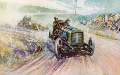 Thery con el Richard-Brasier ganando la carrera Gordon Bennett de 1905 para Francia (litografia en color) de Frederick Gordon (after) Crosby