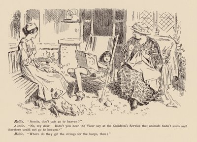 "Tía, ¿los gatos no van al cielo" (litografía) de Frederick Henry Townsend
