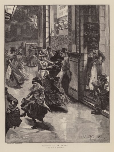 Bailando al son de un órgano (grabado) de Frederick Henry Townsend