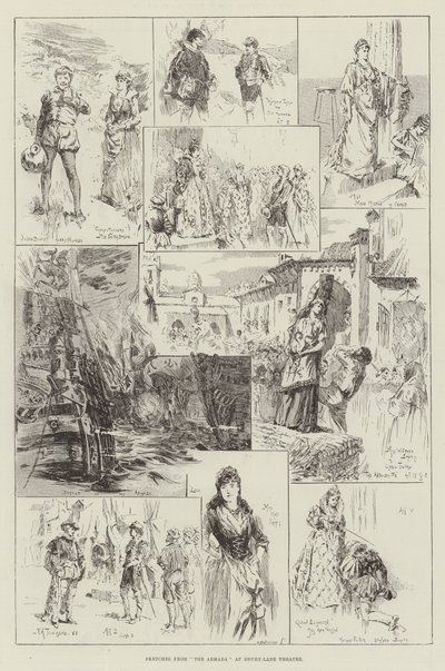 Bocetos de La Armada en el Teatro Drury-Lane de Frederick Henry Townsend