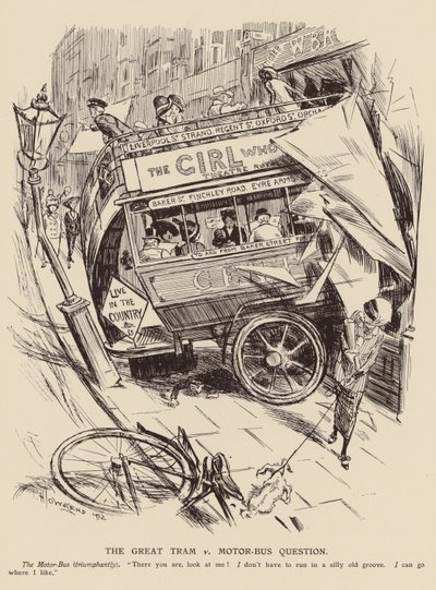 La gran cuestión del tranvía contra el autobús (litografía) de Frederick Henry Townsend