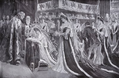 La coronación de la Reina Alexandra, Consorte del Rey Eduardo VII, por el Arzobispo de York, Abadía de Westminster, Londres de Frederick Henry Townsend