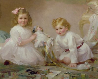 Un hermano y una hermana jugando, 1915 de Frederick Howard Michael