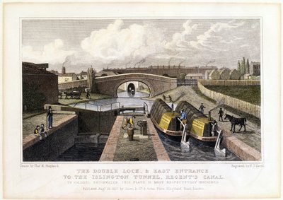 La Doble Cerradura y la Entrada Este al Túnel de Islington, Canal de Regents, 1827 de Frederick James Havell