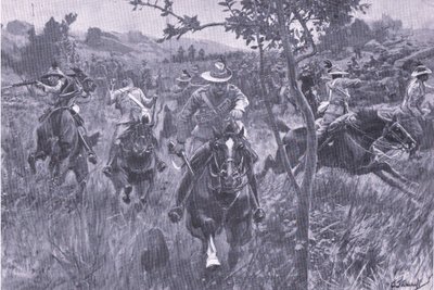 Ataque a una patrulla, de Después de Pretoria: La Guerra de Guerrillas publicado por Harmsworth Bros Limited, 1901 de Frederick Judd Waugh