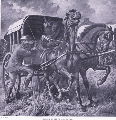 Escape de Steyn y De Wit (ilustración de After Pretoria: The Guerilla War, 1902) de Frederick Judd Waugh