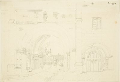Abbey Gatehouse de la Catedral de Bristol, mirando al sur de Frederick Mackenzie