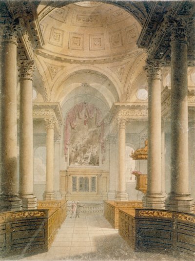 Interior de la Iglesia de San Esteban Walbrook, Ciudad de Londres, 1810 de Frederick Mackenzie