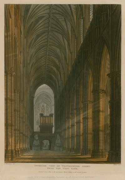 Vista interior de la Abadía de Westminster, Londres, desde la Puerta Oeste de Frederick Mackenzie