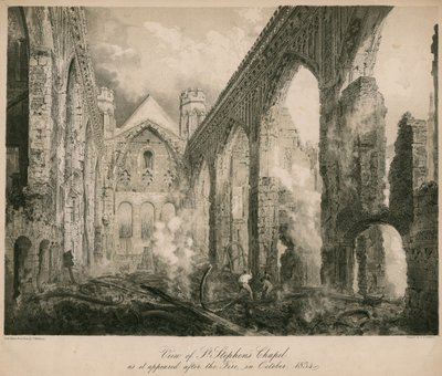 Vista de la Capilla de San Esteban después del incendio en octubre de 1834 de Frederick Mackenzie