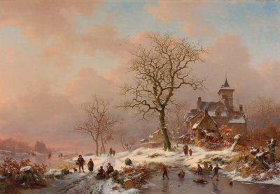 Paisaje de invierno con figuras jugando en el hielo, 1868 de Frederick Marianus Kruseman