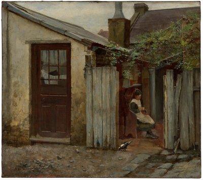 Niña con pájaro en la panadería de King Street, 1886 de Frederick McCubbin