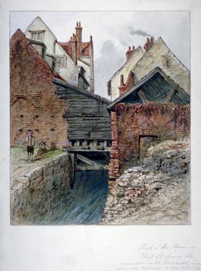 Vista de la parte trasera de una casa en Chick Lane, mostrando Fleet Ditch, Ciudad de Londres, 1844 de Frederick Napoleon Shepherd