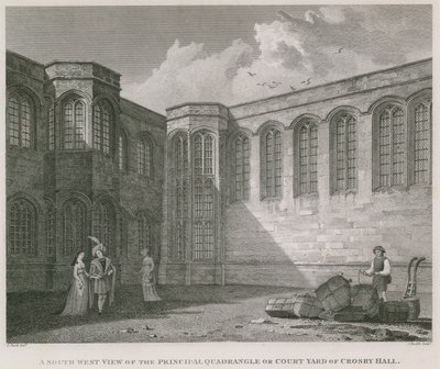 Vista suroeste del patio principal de Crosby Hall de Frederick Nash