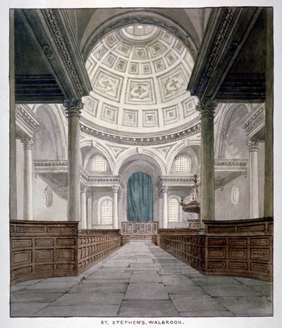 Iglesia de San Esteban Walbrook, Ciudad de Londres, c. 1840 de Frederick Nash