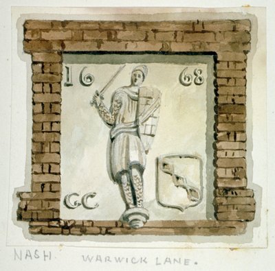 Efigie de Guy, Conde de Warwick, en la pared de una casa en Warwick Lane, Ciudad de Londres, c. 1820 de Frederick Nash