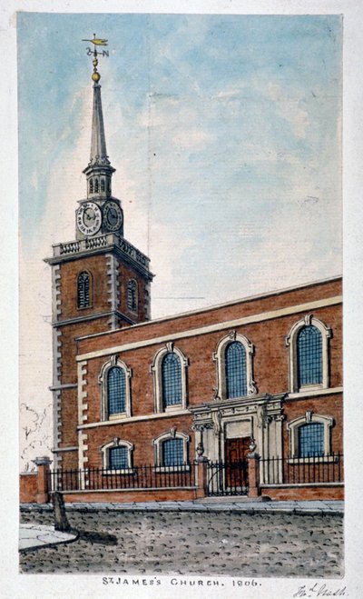 Vista de la Iglesia de St James, Piccadilly desde Jermyn Street, Londres de Frederick Nash