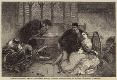 Escena de Enrique IV de Shakespeare, Lady Mortimer, Mortimer, Lady Percy, Hotspur, Glendower y Worcester de Frederick Richard Pickersgill