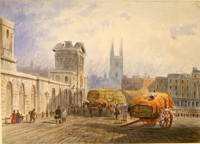 Vista del Hospital de San Bartolomé y la Iglesia de San Sepulcro, Holborn, c.1840 de Frederick Shepherd