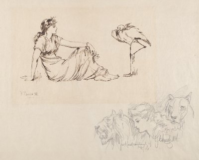 Mujer y una grulla (¿Vigilancia?) de Frederick Stuart Church