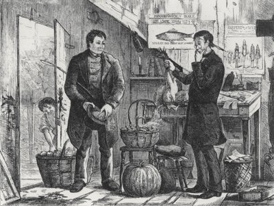 Un agricultor pagando su suscripción al periódico local en especie de Frederick Stuart after Church