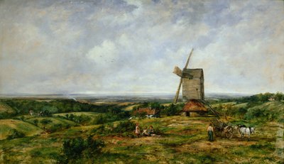 Paisaje con figuras junto a un molino de viento de Frederick Waters Watts