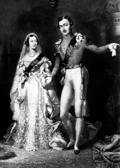 La reina Victoria y el príncipe Alberto a su regreso del servicio matrimonial en el Palacio de St James, Londres de Frederick William Lock