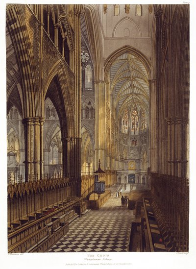 El Coro, lámina 7 de la Abadía de Westminster, grabado por J. Bluck, publicado por Rudolph Ackermann, 1811 de Frederick after Mackenzie