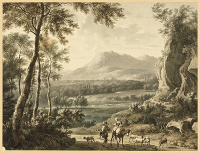 Paisaje italianizante con campesinos viajando en primer plano de Frederick de Moucheron
