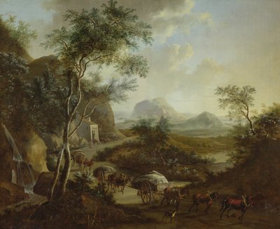 Paisaje con un convoy de caballos y carros de Frederick de Moucheron