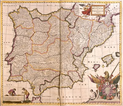 Mapa de la Península Ibérica, España y Portugal de Frederick de Wit