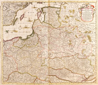 Mapa del Reino de Polonia, Ducados de Lituania y Livonia (Letonia) y Ucrania de Frederick de Wit