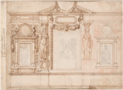 Diseño para una decoración mural con bocetos pegados según Raphael (verso) de Frederico Zuccaro