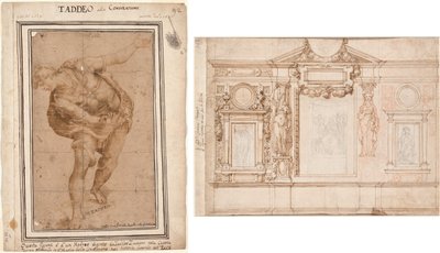 Un hebreo, de Cristo mostrado al pueblo (anverso); Diseño para una decoración mural con bocetos pegados según Raphael (verso) de Frederico Zuccaro